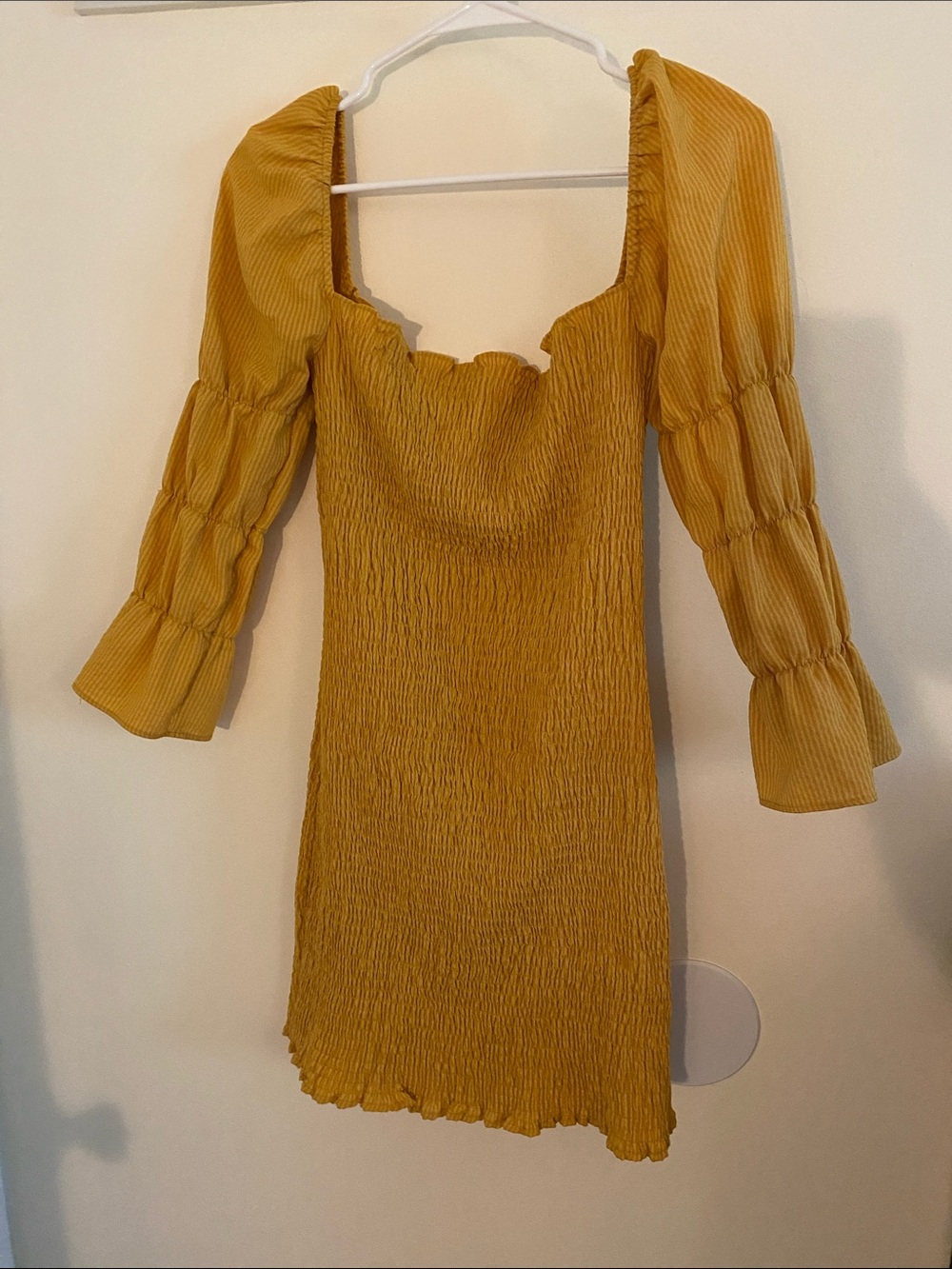 Dance & Marvel Mustard Yellow Smocked Square-Neck Dress